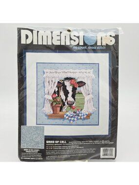 Dimensions Wake-Up Call No Count Cross Stitch Kit Cow In Window 15"x15"